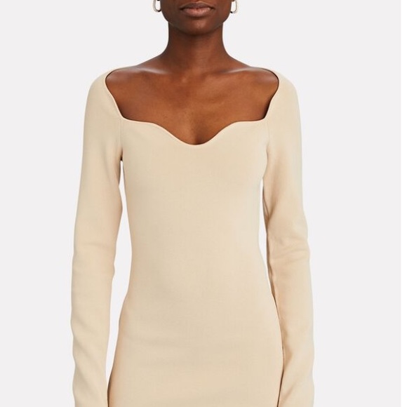 Nanushka Marina Beige Rib Knit Sweetheart Neck Long Sleeve Mini Dress Size M - Picture 4 of 14